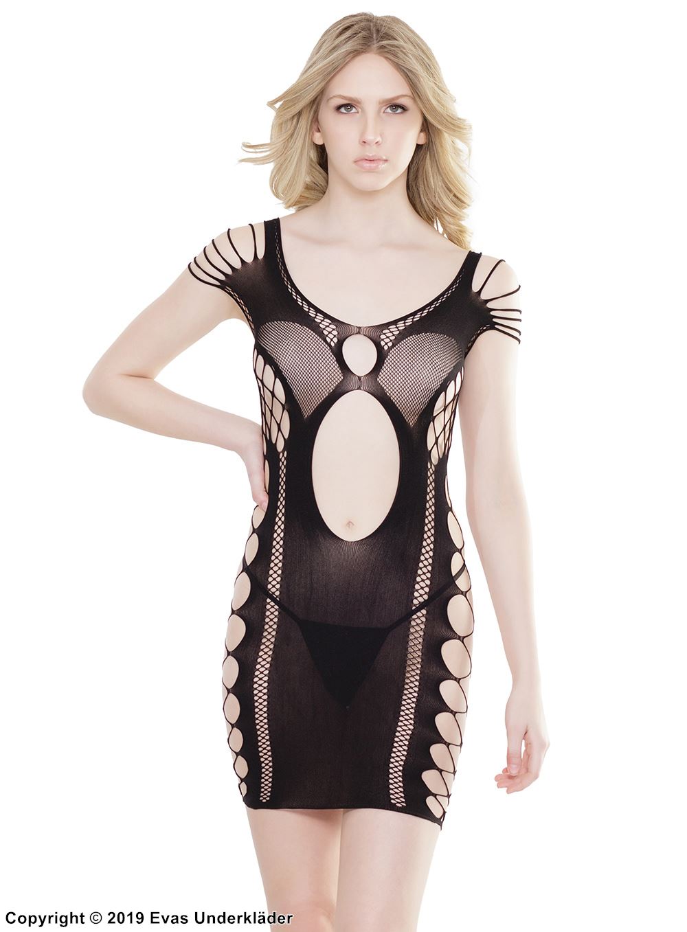 Night mini dress, sheer mesh, seamless, open back, keyhole